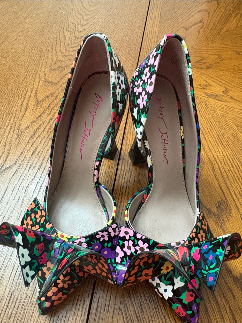 Betsey Johnson Multicolor Floral Pointed Heels with Bow Detail